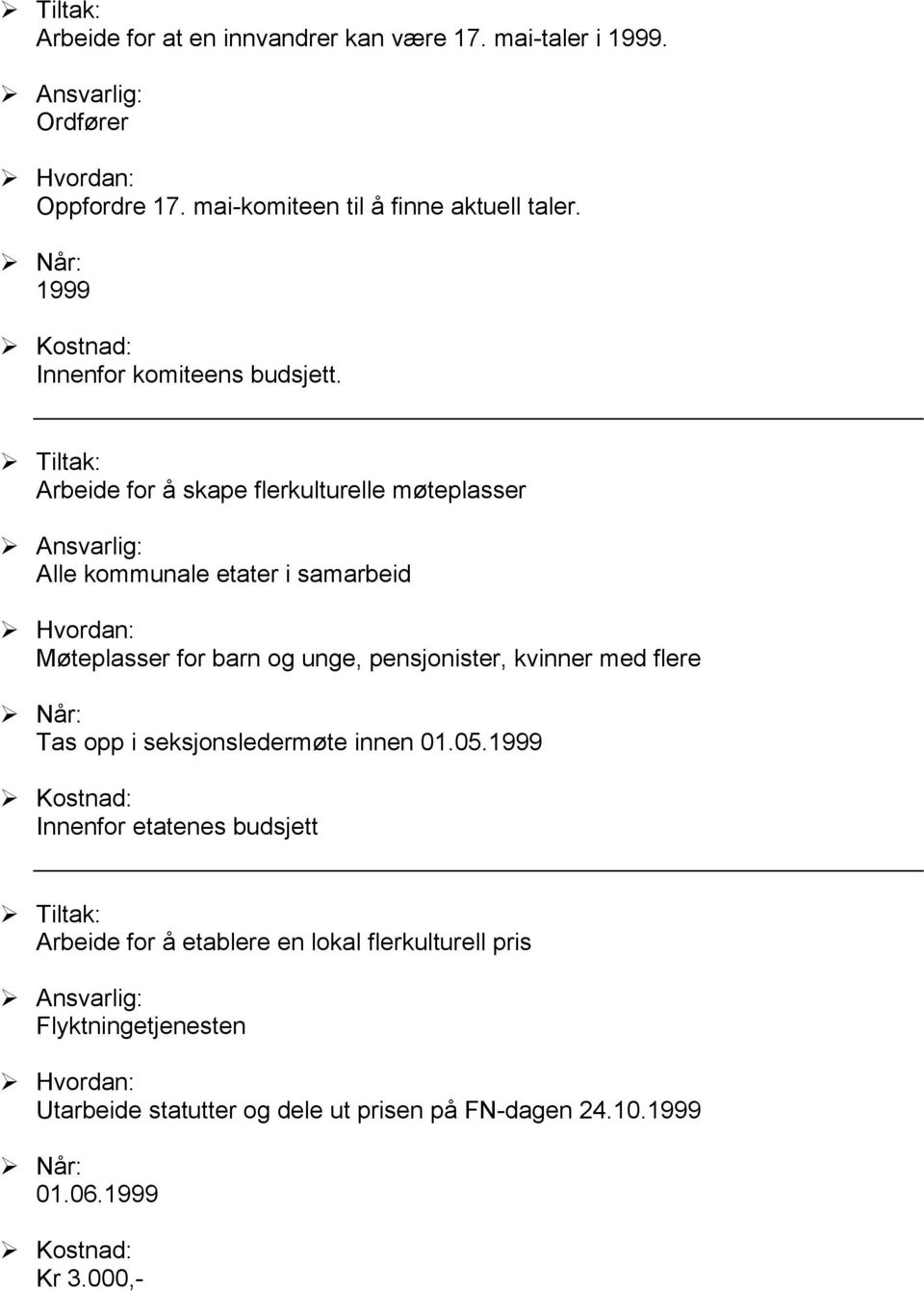 Arbeide for å skape flerkulturelle møteplasser Alle kommunale etater i samarbeid Møteplasser for barn og unge, pensjonister,