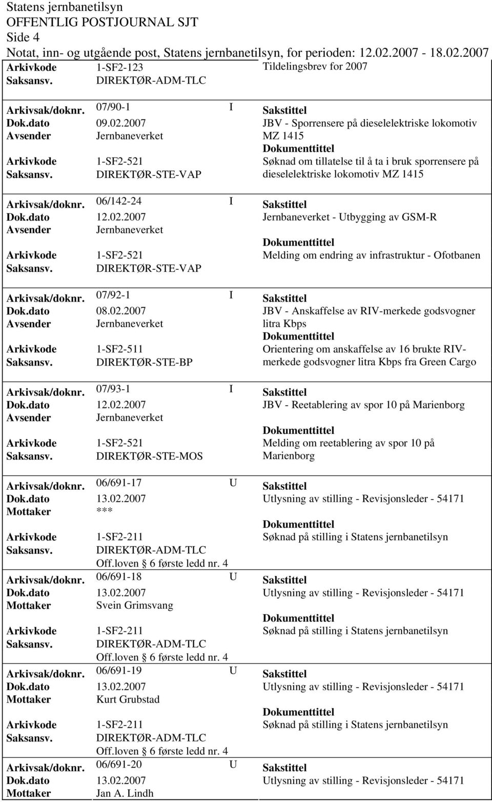 06/142-24 I Sakstittel Jernbaneverket - Utbygging av GSM-R Melding om endring av infrastruktur - Ofotbanen Arkivsak/doknr. 07/92-1 I Sakstittel Dok.dato 08.02.