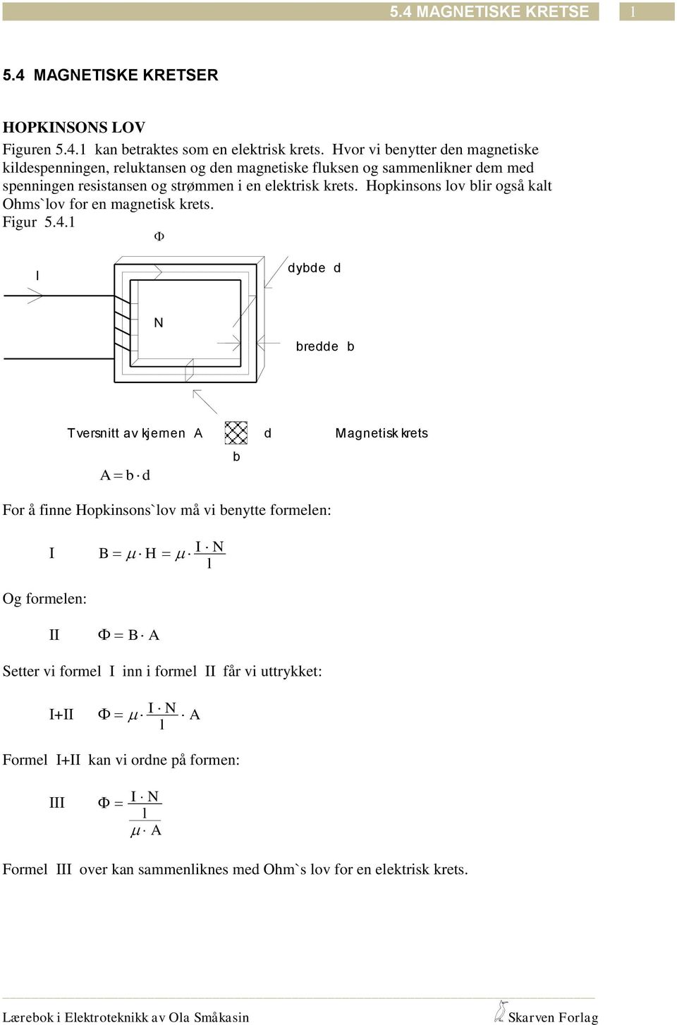 eektrisk krets. Hopkinsons ov bir også kat Ohms`ov for en magnetisk krets. igur 5.4.