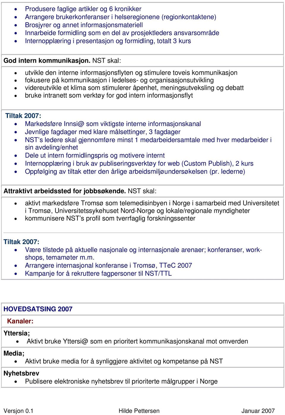 NST skal: utvikle den interne informasjonsflyten og stimulere toveis kommunikasjon fokusere på kommunikasjon i ledelses- og organisasjonsutvikling videreutvikle et klima som stimulerer åpenhet,