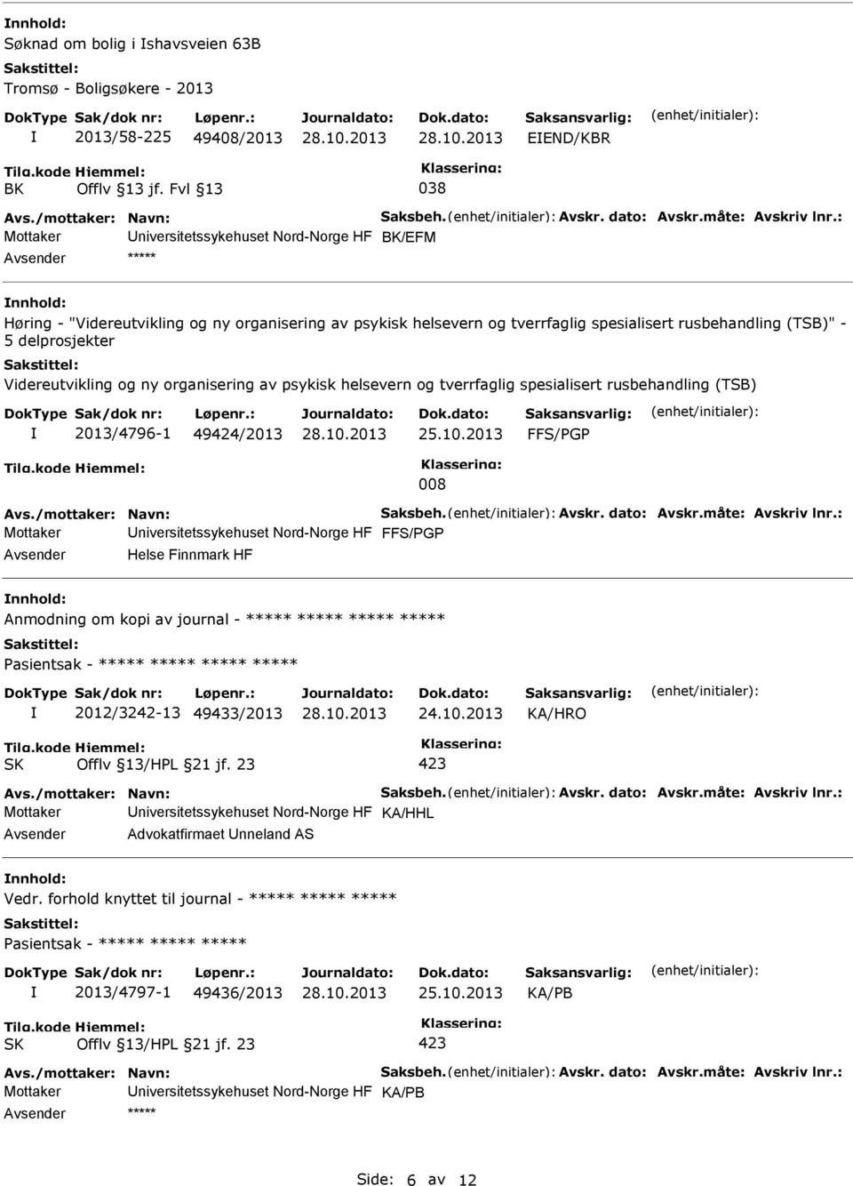 Videreutvikling og ny organisering av psykisk helsevern og tverrfaglig spesialisert rusbehandling (TSB) 2013/4796-1 49424/2013 FFS/PGP 008 Avs./mottaker: Navn: Saksbeh. Avskr. dato: Avskr.