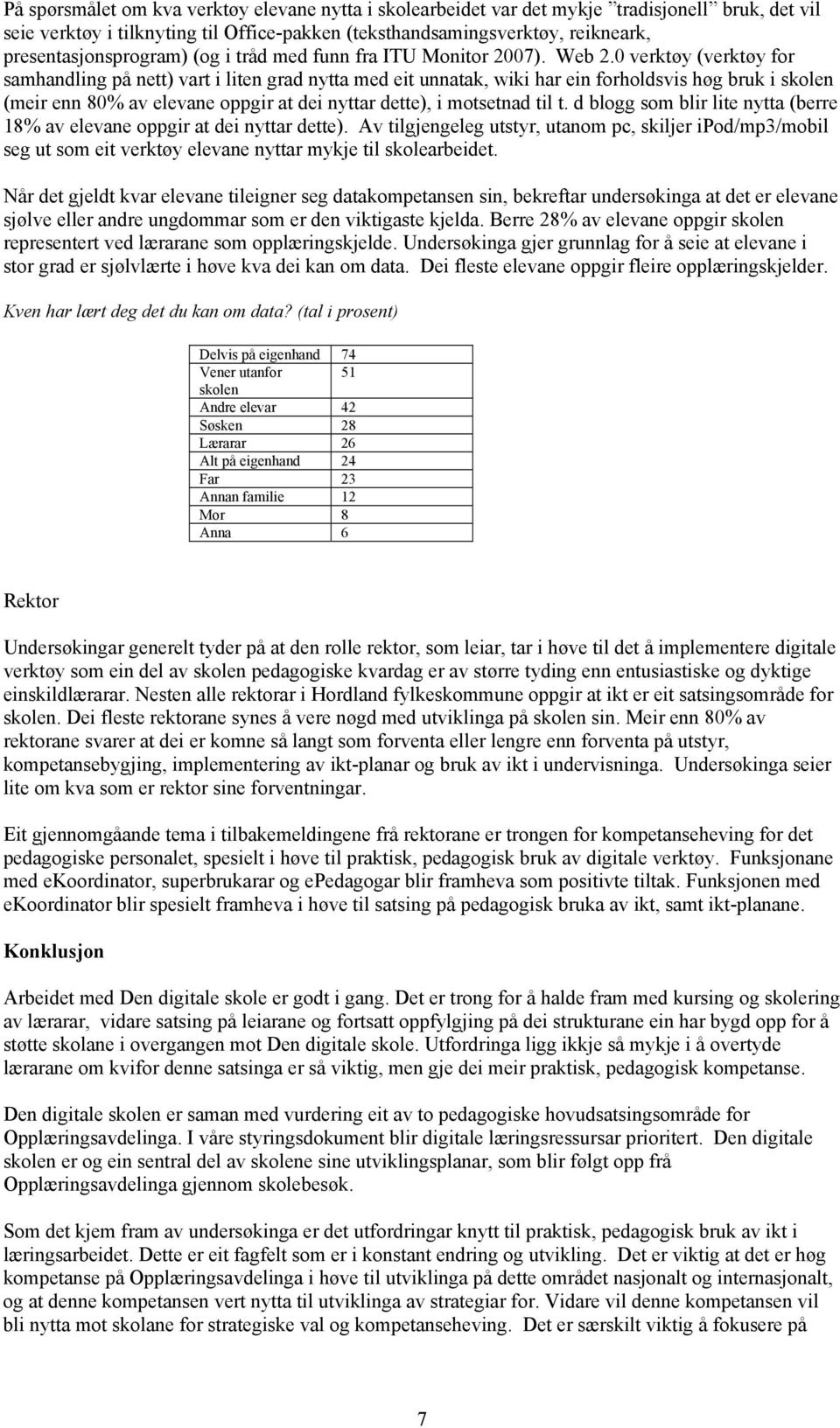 0 verktøy (verktøy for samhandling på nett) vart i liten grad nytta med eit unnatak, wiki har ein forholdsvis høg bruk i skolen (meir enn 80% av elevane oppgir at dei nyttar dette), i motsetnad til t.