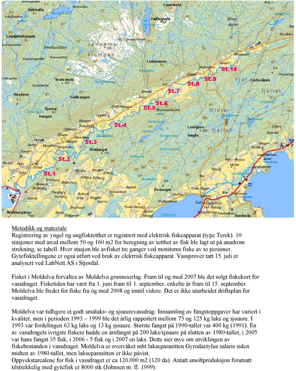 Gytefisktellingene er også utført ved bruk av elektrisk fiskeapparat. Vassprøver tatt 15. juli er analysert ved LabNett AS i Stjørdal. Fisket i Moldelva forvaltes av Moldelva grunneierlag.