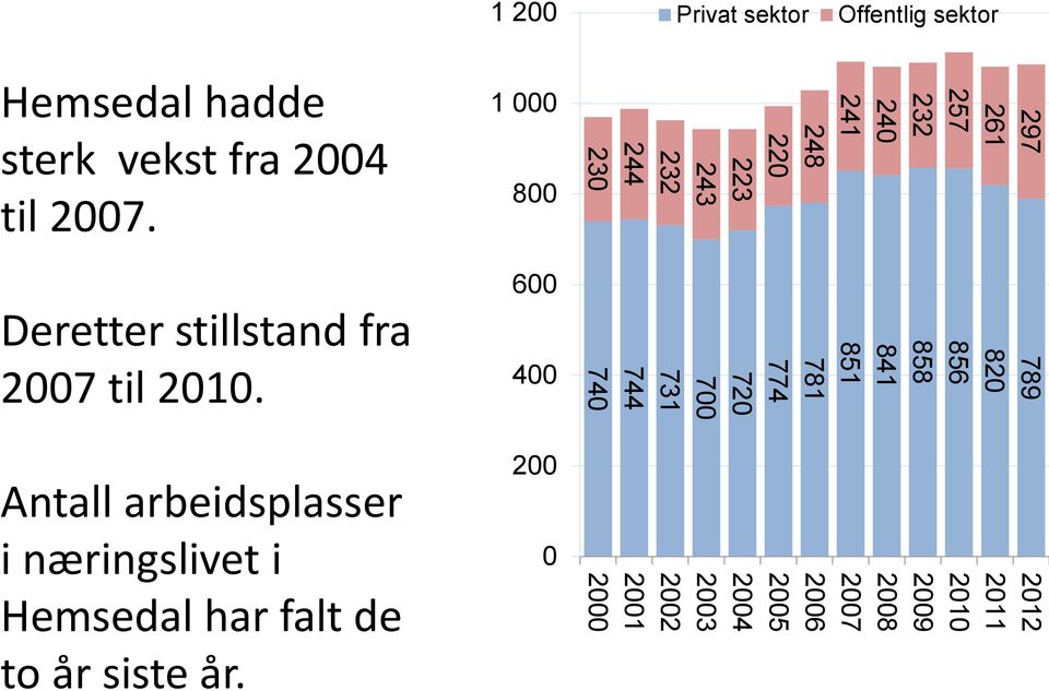 Antall arbeidsplasser i næringslivet i Hemsedal har falt de to år siste år.