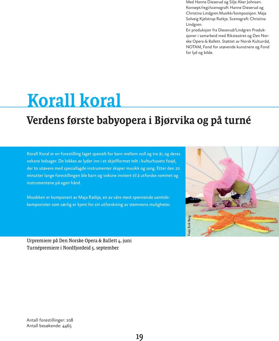 Korall koral Verdens første babyopera i Bjørvika og på turné Korall Koral er en forestilling laget spesielt for barn mellom null og tre år, og deres voksne ledsager.