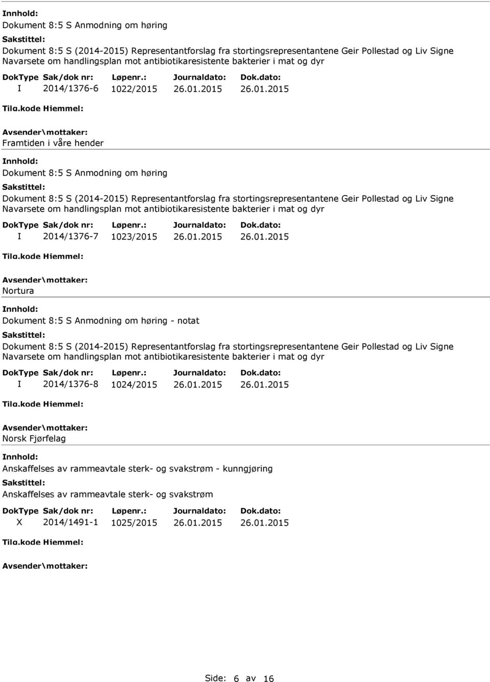 Representantforslag fra stortingsrepresentantene Geir Pollestad og Liv Signe Navarsete om handlingsplan mot antibiotikaresistente bakterier i mat og dyr 2014/1376-8 1024/2015 Norsk Fjørfelag