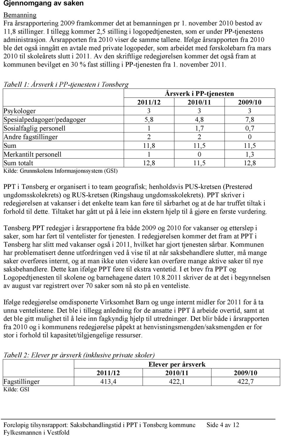 Ifølge årsrapporten fra 2010 ble det også inngått en avtale med private logopeder, som arbeidet med førskolebarn fra mars 2010 til skoleårets slutt i 2011.