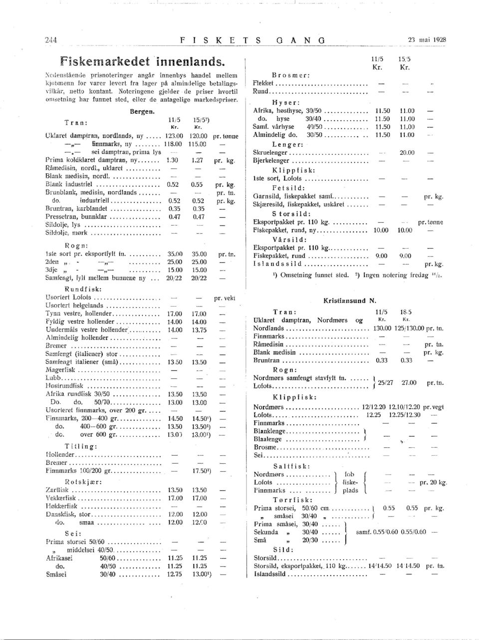 00 ~ sei damptran, prima lys Prima koldklaret damptran, ny....30 Råmedisin, nordl., uklaret.... Blank medisin, nordl..... Blank industriel... 0.52 Bnmblank, medisin, nordlands.... do. industriell.