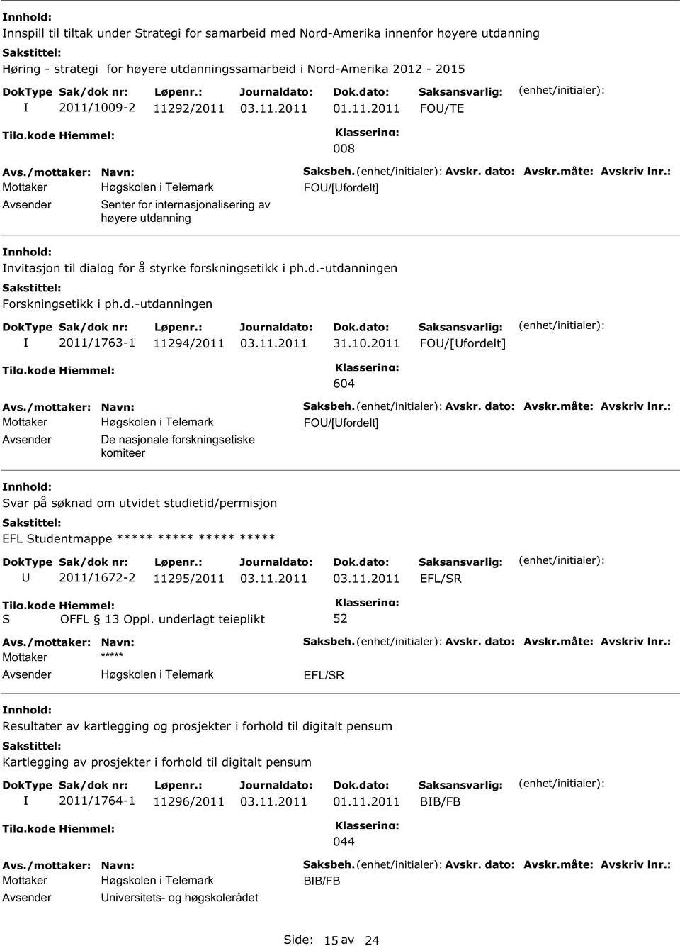 2011 FO/[fordelt] De nasjonale forskningsetiske komiteer 604 FO/[fordelt] var på søknad om utvidet studietid/permisjon EFL tudentmappe ***** ***** ***** ***** 2011/1672-2 11295/2011 EFL/R EFL/R