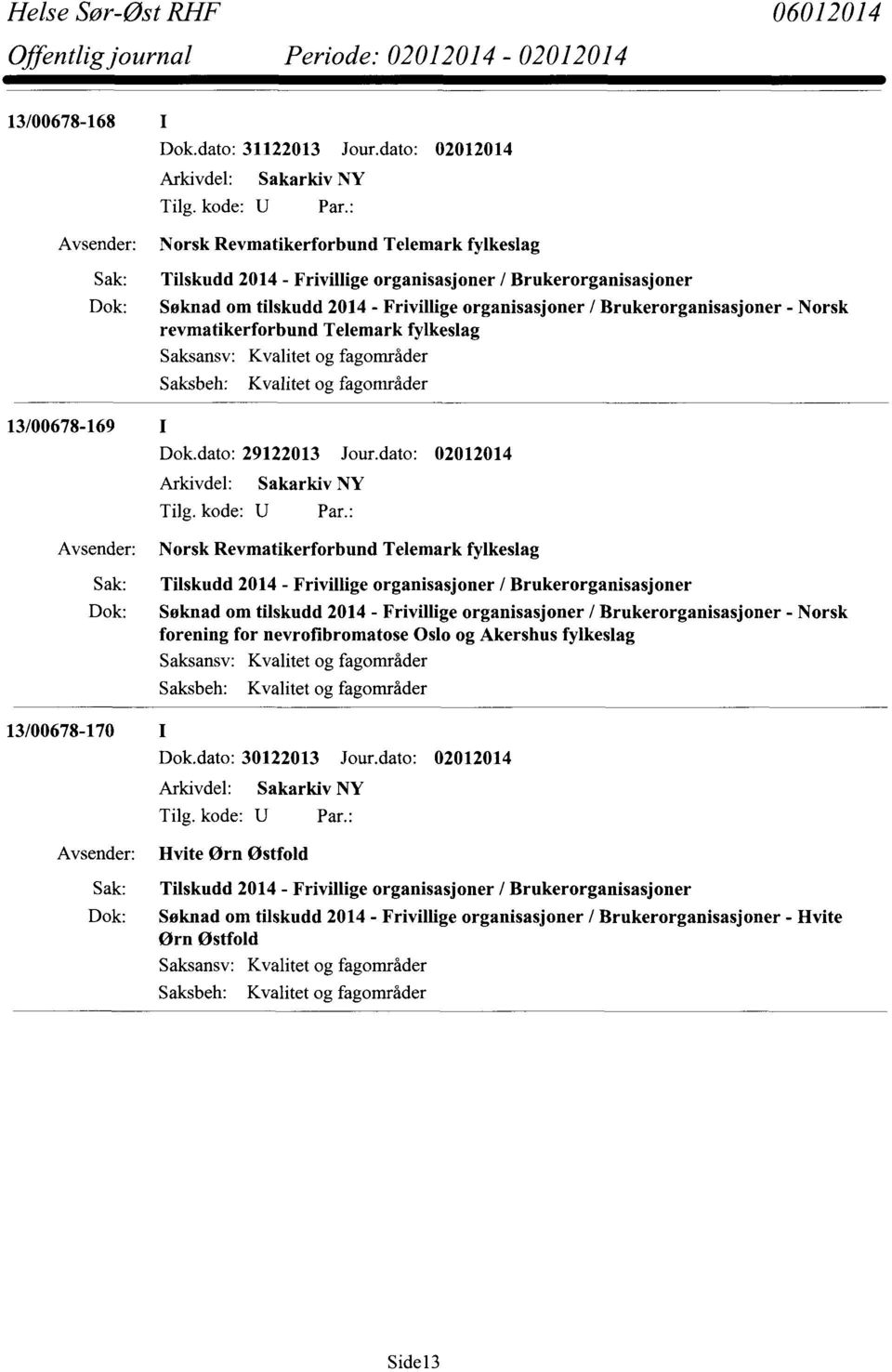 Telemark fylkeslag Saksansv: 13/00678-169 I Dok.dato: 29122013 Jour.