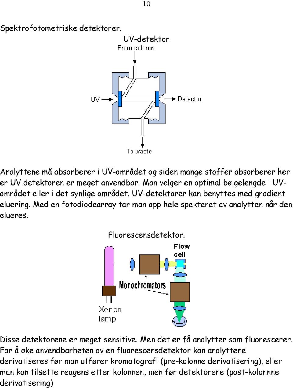 Med en fotodiodearray tar man opp hele spekteret av analytten når den elueres. Fluorescensdetektor. Disse detektorene er meget sensitive.