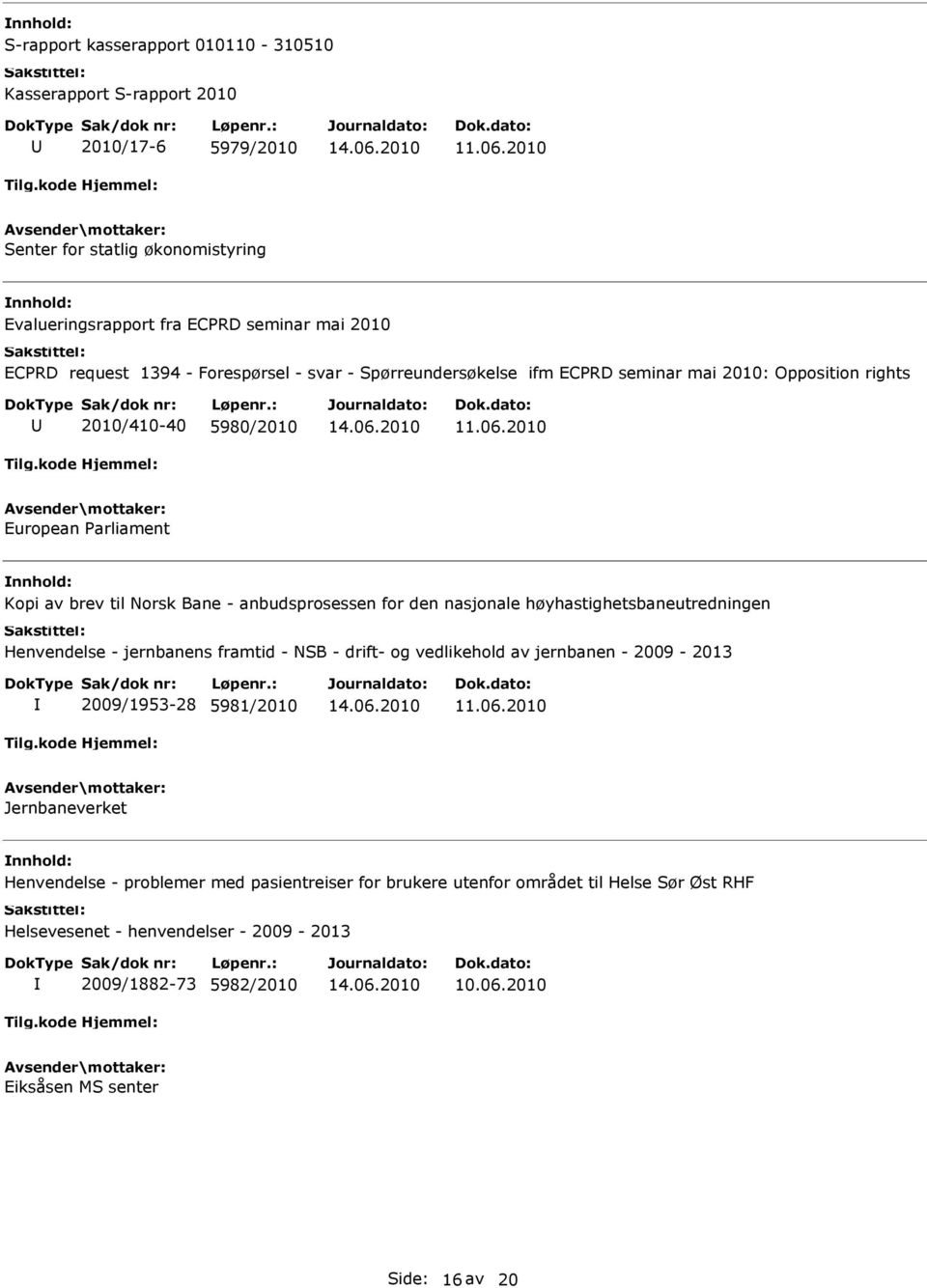 for den nasjonale høyhastighetsbaneutredningen Henvendelse - jernbanens framtid - NSB - drift- og vedlikehold av jernbanen - 2009-2013 2009/1953-28 5981/2010 Jernbaneverket