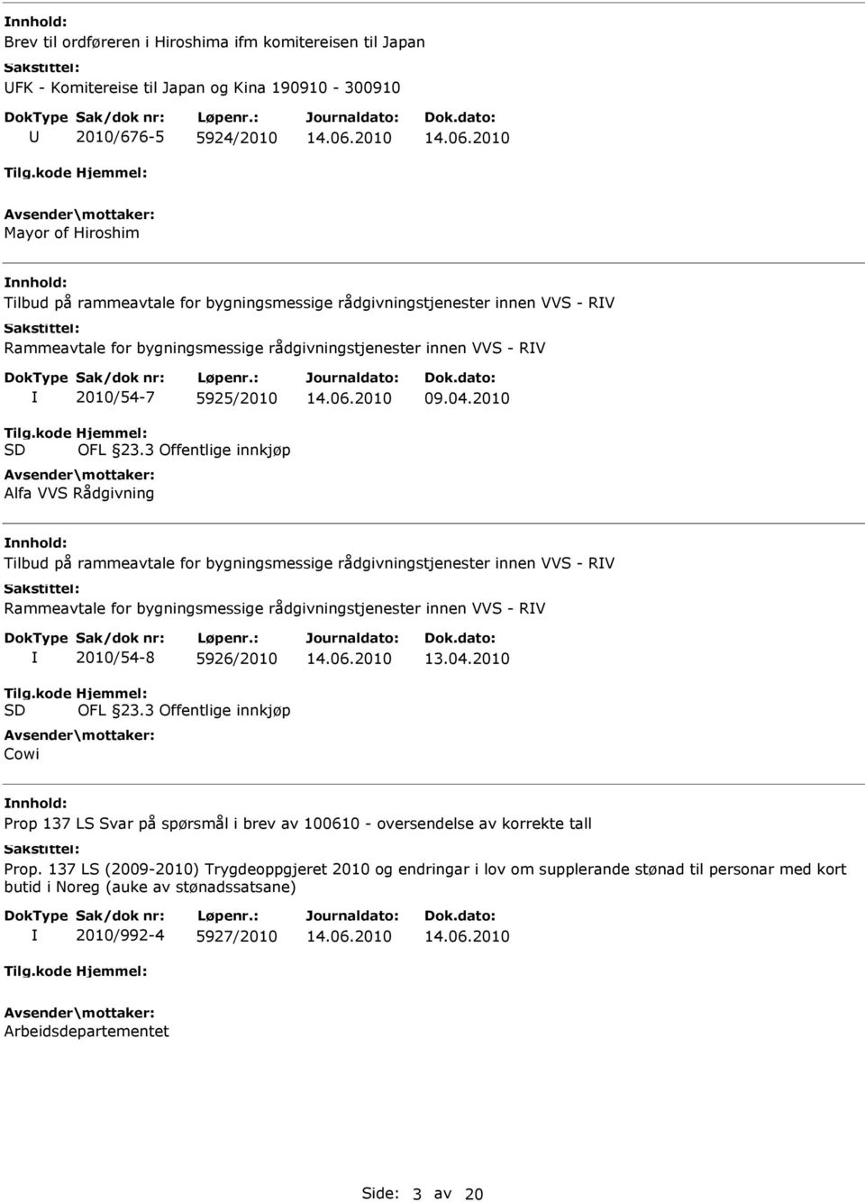 2010 Tilbud på rammeavtale for bygningsmessige rådgivningstjenester innen VVS - RV Rammeavtale for bygningsmessige rådgivningstjenester innen VVS - RV 2010/54-8 5926/2010 OFL 23.