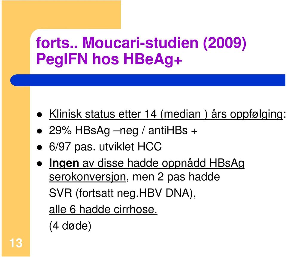 (median ) års oppfølging: 29% HBsAg neg / antihbs + 6/97 pas.