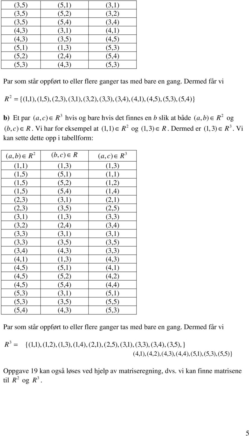 Vi har for eksempel at kan sette dette opp i tabellform: (,) a (,) (,) (,) (,5) (5,) (,) (,5) (5,) (,) (,5) (5,4) (,4) (,) (,) (,) (,) (,5) (,5) (,) (,) (,) (,) (,4) (,4) (,) (,) (,) (,) (,5) (,5)