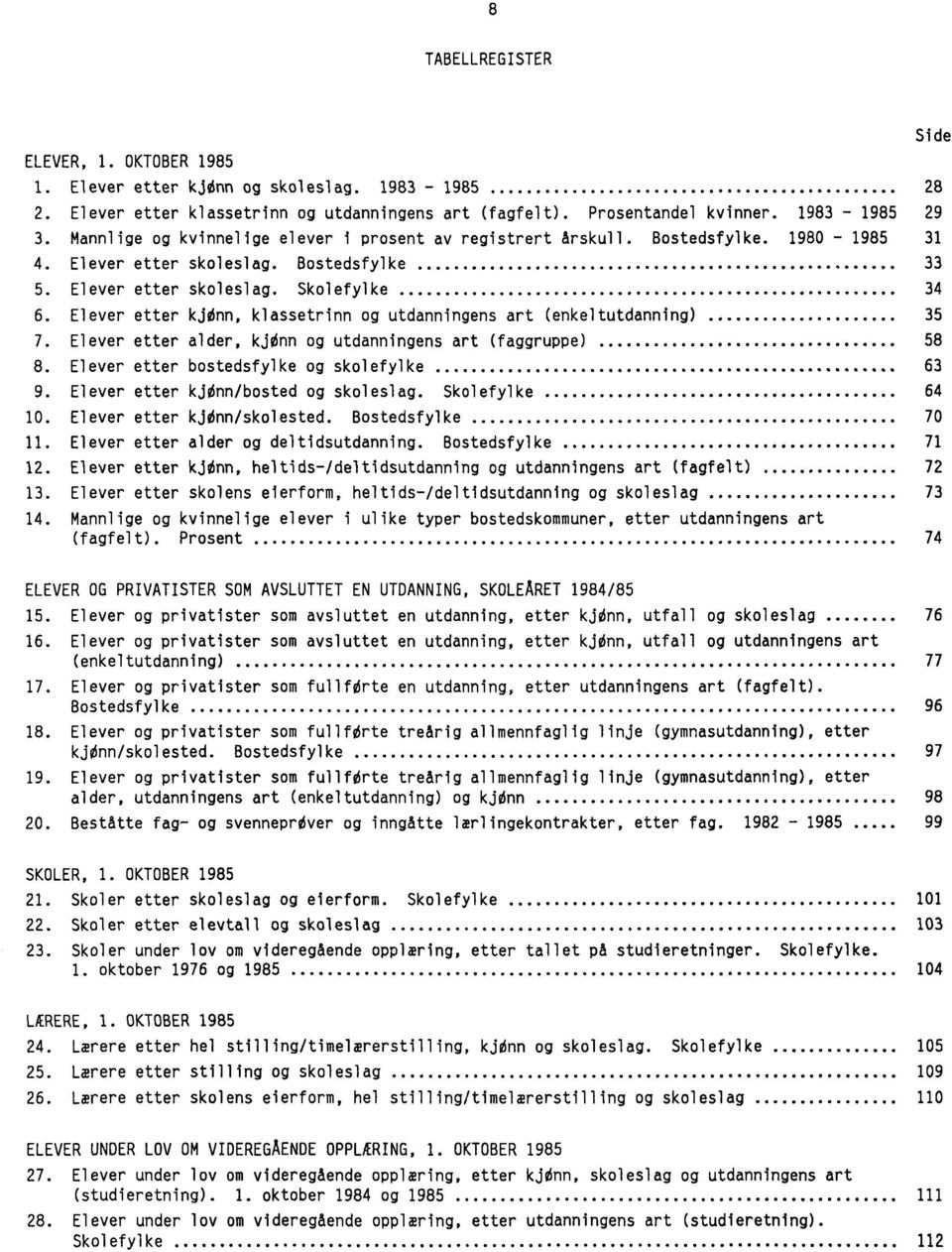 Elever etter kjdnn, klassetrinn og utdanningens art (enkeltutdanning) 35 7. Elever etter alder, kjdnn og utdanningens art (faggruppe) 58 8. Elever etter bostedsfylke og skolefylke 63 9.