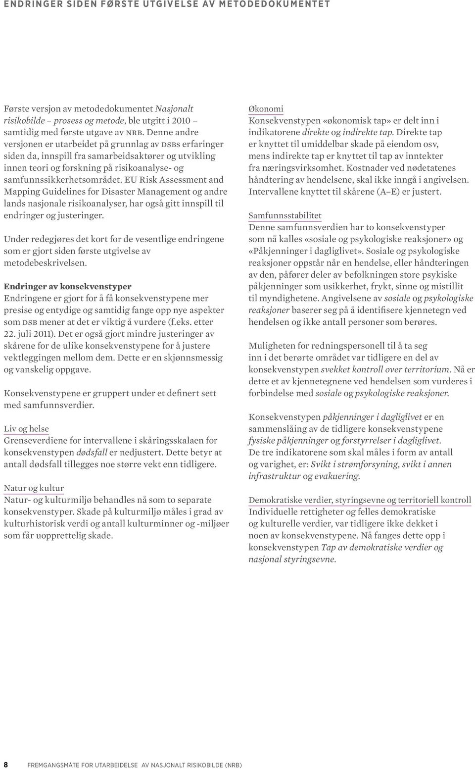 EU Risk Assessment and Mapping Guidelines for Disaster Management og andre lands nasjonale risikoanalyser, har også gitt innspill til endringer og justeringer.