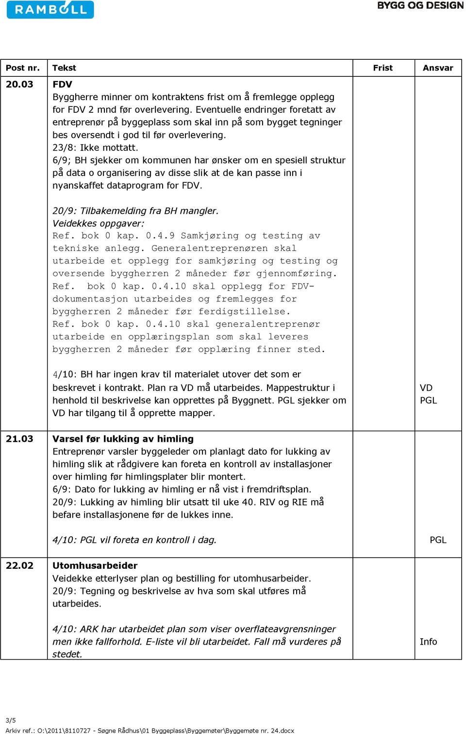 6/9; BH sjekker om kommunen har ønsker om en spesiell struktur på data o organisering av disse slik at de kan passe inn i nyanskaffet dataprogram for FDV. 20/9: Tilbakemelding fra BH mangler.