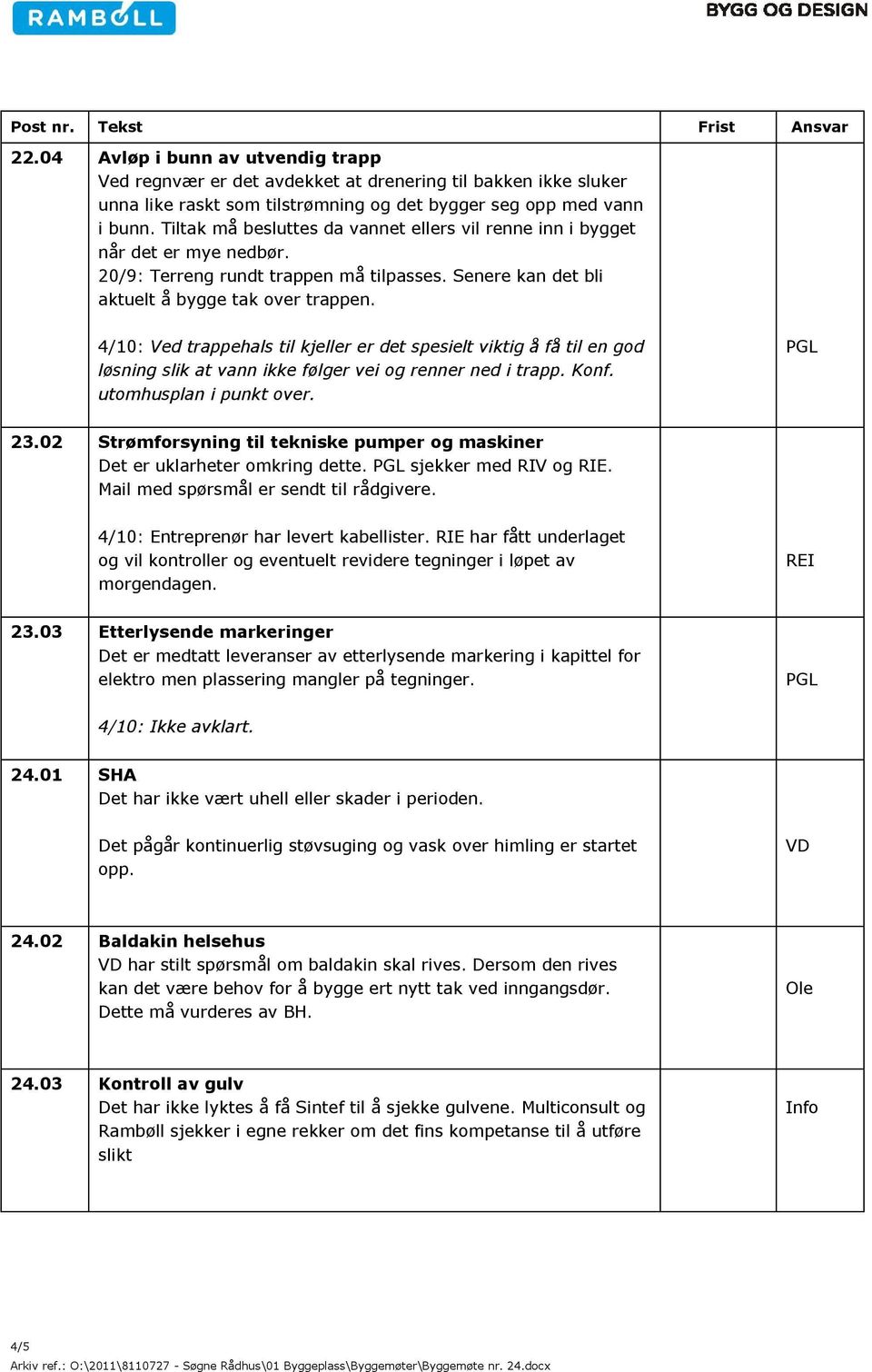 4/10: Ved trappehals til kjeller er det spesielt viktig å få til en god løsning slik at vann ikke følger vei og renner ned i trapp. Konf. utomhusplan i punkt over. PGL 23.