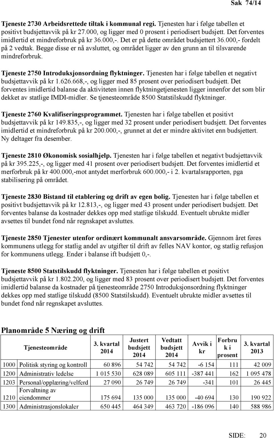 Begge disse er nå avsluttet, og området ligger av den grunn an til tilsvarende mindreforbruk. Tjeneste 2750 Introduksjonsordning flyktninger.