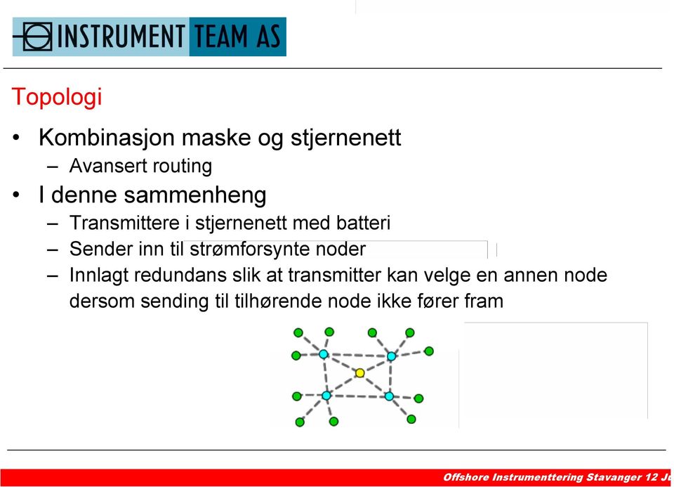 inn til strømforsynte noder Innlagt redundans slik at transmitter