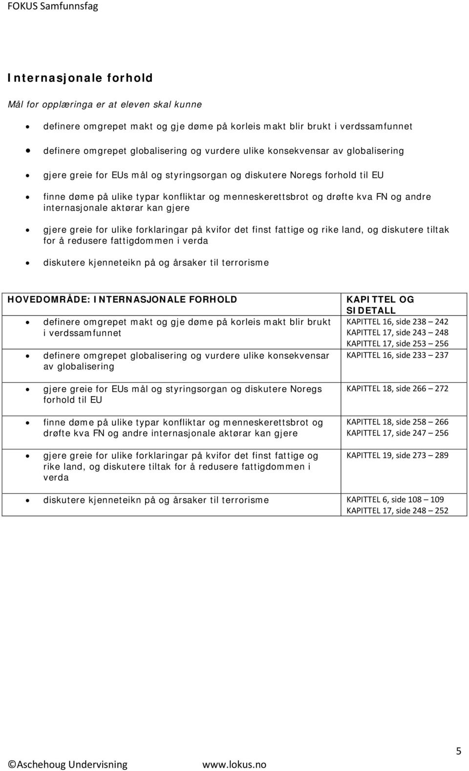 forklaringar på kvifor det finst fattige og rike land, og diskutere tiltak for å redusere fattigdommen i verda diskutere kjenneteikn på og årsaker til terrorisme HOVEDOMRÅDE: INTERNASJONALE FORHOLD