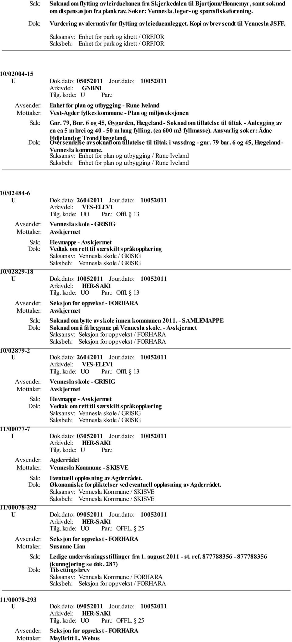 dato: 05052011 Jour.dato: Enhet for plan og utbygging - Rune Iveland Vest-Agder fylkeskommune - Plan og miljøseksjonen Gnr. 79, Bnr.