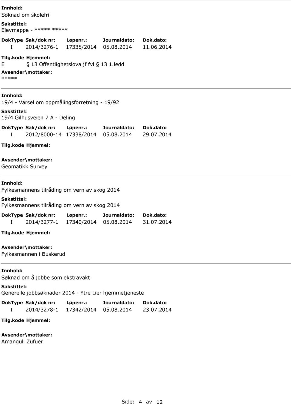 2014 Geomatikk Survey nnhold: Fylkesmannens tilråding om vern av skog 2014 Fylkesmannens tilråding om vern av skog 2014 2014/3277-1