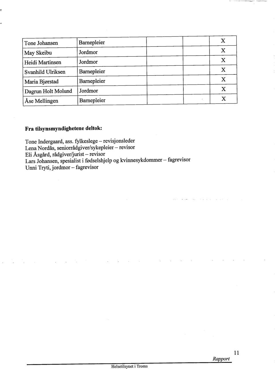 fylkeslege - revisjonsleder Lena Nordås, seniorrådgiver/sykepleier - revisor Eli Åsgård, rådgiver/jurist - revisor Lars