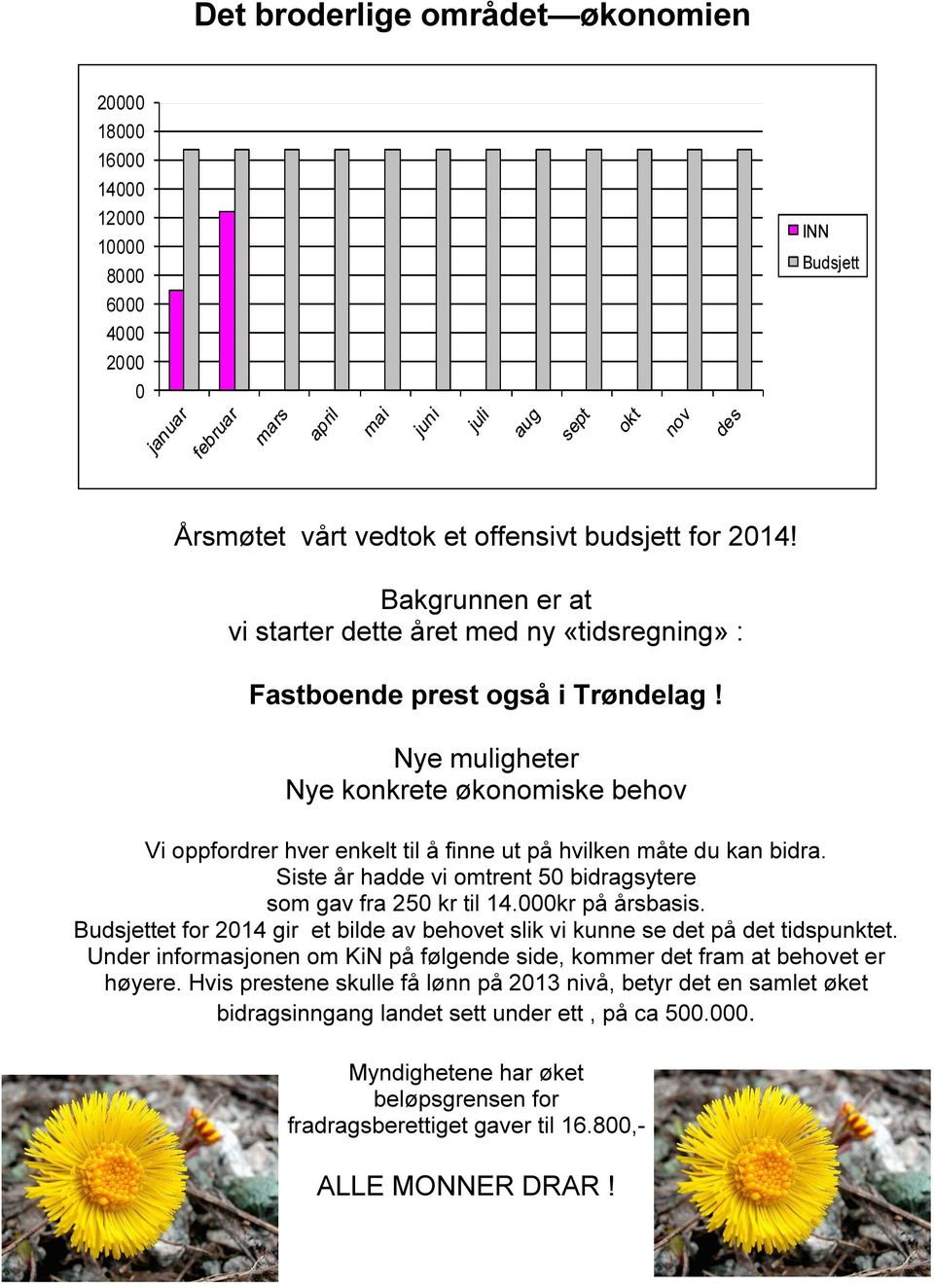 Nye muligheter Nye konkrete økonomiske behov Vi oppfordrer hver enkelt til å finne ut på hvilken måte du kan bidra. Siste år hadde vi omtrent 50 bidragsytere som gav fra 250 kr til 14.