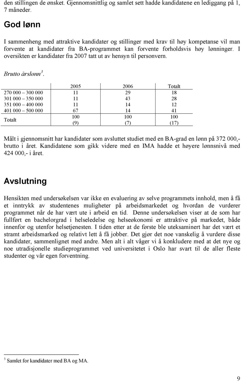 I oversikten er kandidater fra 2007 tatt ut av hensyn til personvern. Brutto årslønn 3.