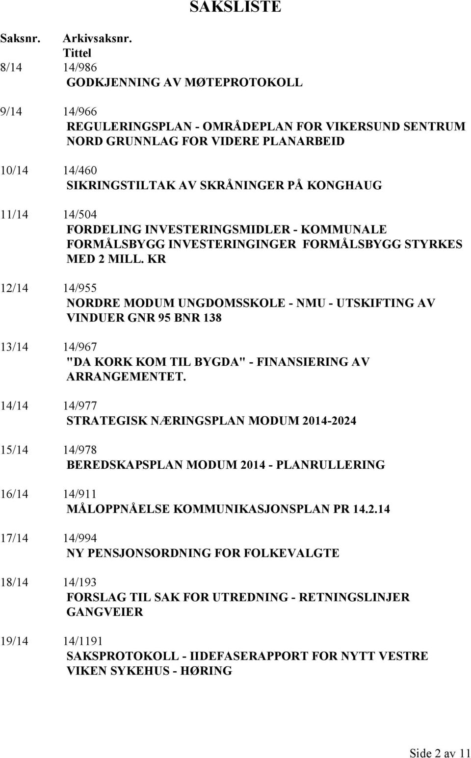 KONGHAUG 11/14 14/504 FORDELING INVESTERINGSMIDLER - KOMMUNALE FORMÅLSBYGG INVESTERINGINGER FORMÅLSBYGG STYRKES MED 2 MILL.