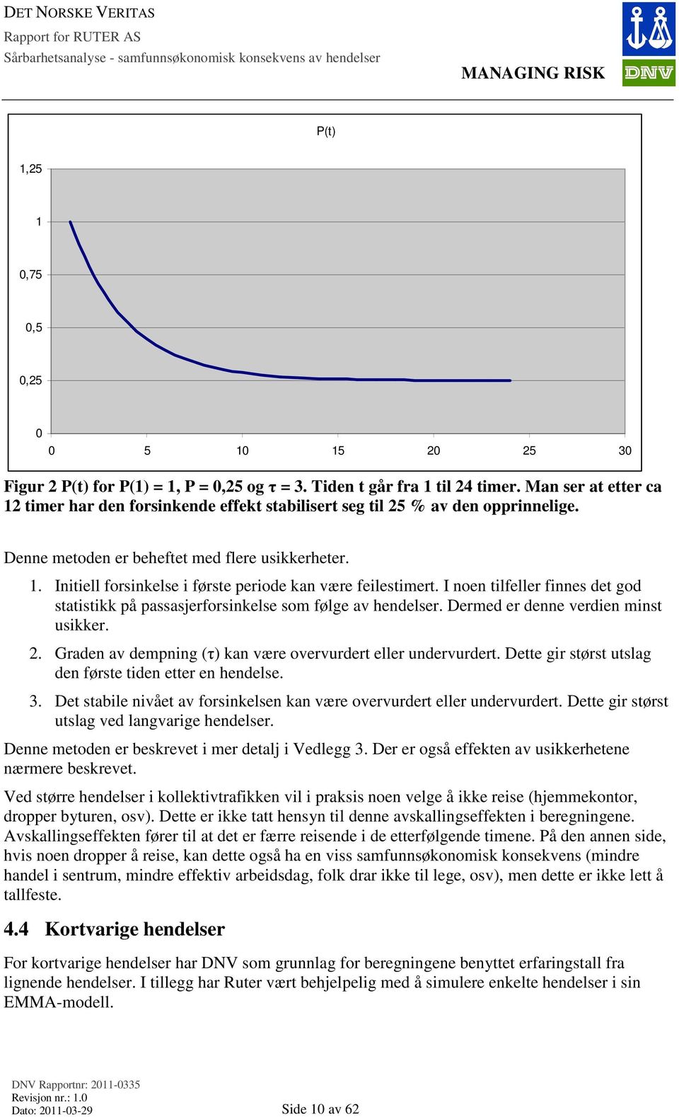 I noen tilfeller finnes det god statistikk på passasjerforsinkelse som følge av hendelser. Dermed er denne verdien minst usikker. 2. Graden av dempning (τ) kan være overvurdert eller undervurdert.