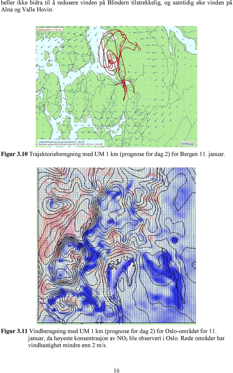 januar. Figur 3.11 Vindberegning med UM 1 km (prognose for dag 2) for Oslo-området for 11.