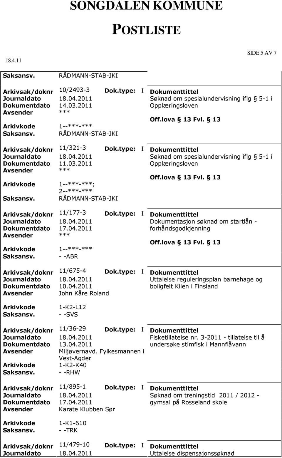 Uttalelse reguleringsplan barnehage og Dokumentdato 10.04.2011 boligfelt Kilen i Finsland Avsender John Kåre Roland Arkivsak/doknr 11/36-29 Fisketillatelse nr.