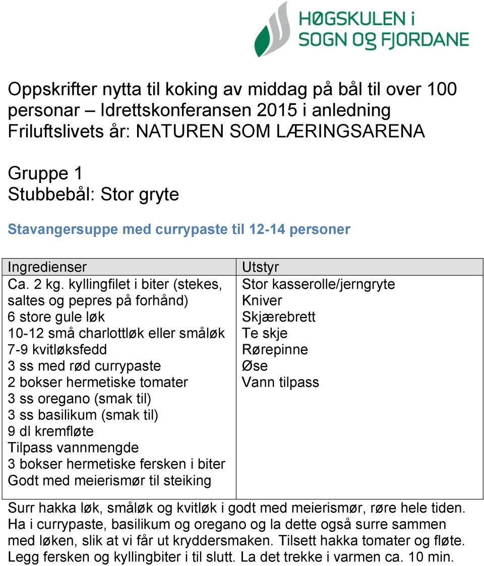 kyllingfilet i biter (stekes, saltes og pepres på forhånd) 6 store gule løk 10-12 små charlottløk eller småløk 7-9 kvitløksfedd 3 ss med rød currypaste 2 bokser hermetiske tomater 3 ss oregano (smak