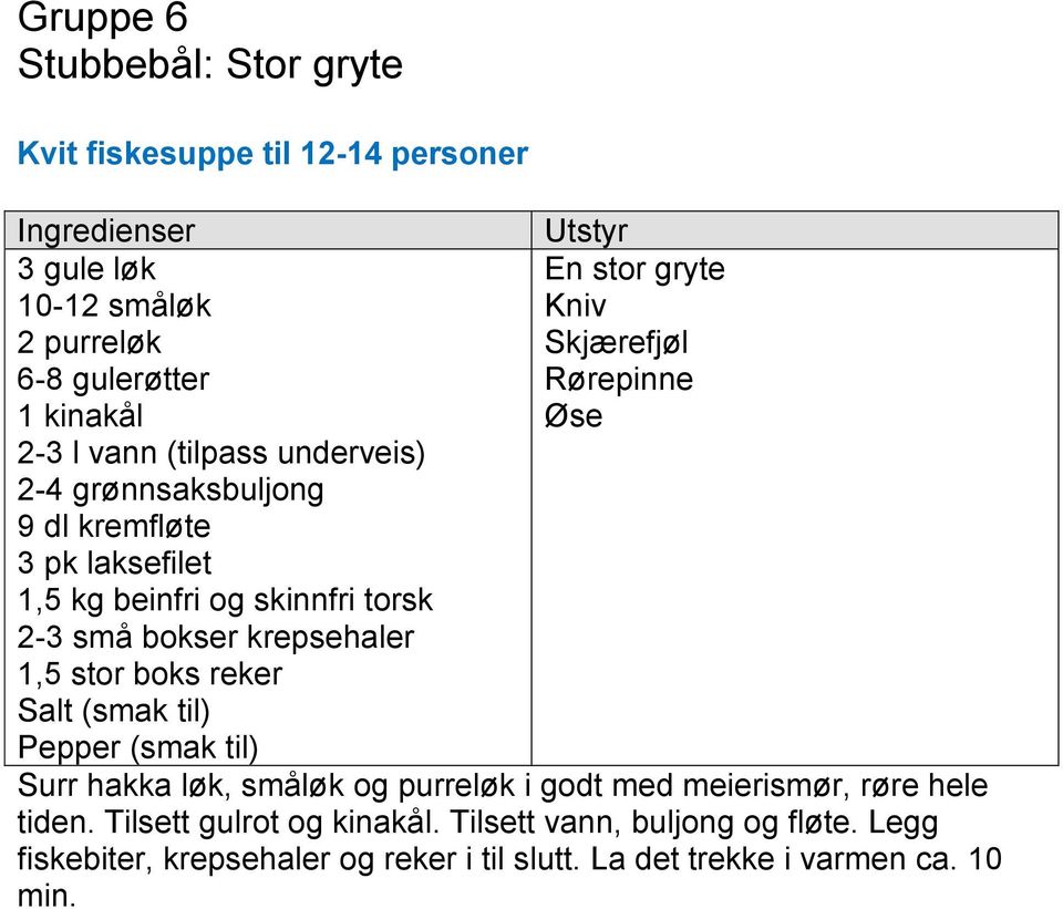 1,5 stor boks reker Salt (smak til) Pepper (smak til) Surr hakka løk, småløk og purreløk i godt med meierismør, røre hele tiden.