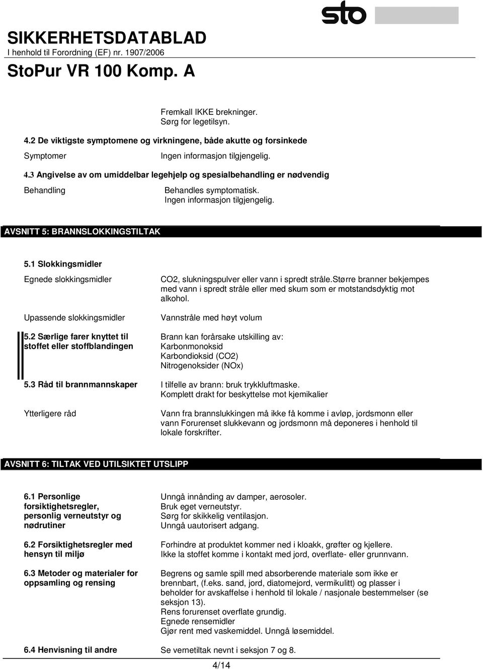 2 Særlige farer knyttet til stoffet eller stoffblandingen CO2, slukningspulver eller vann i spredt stråle.