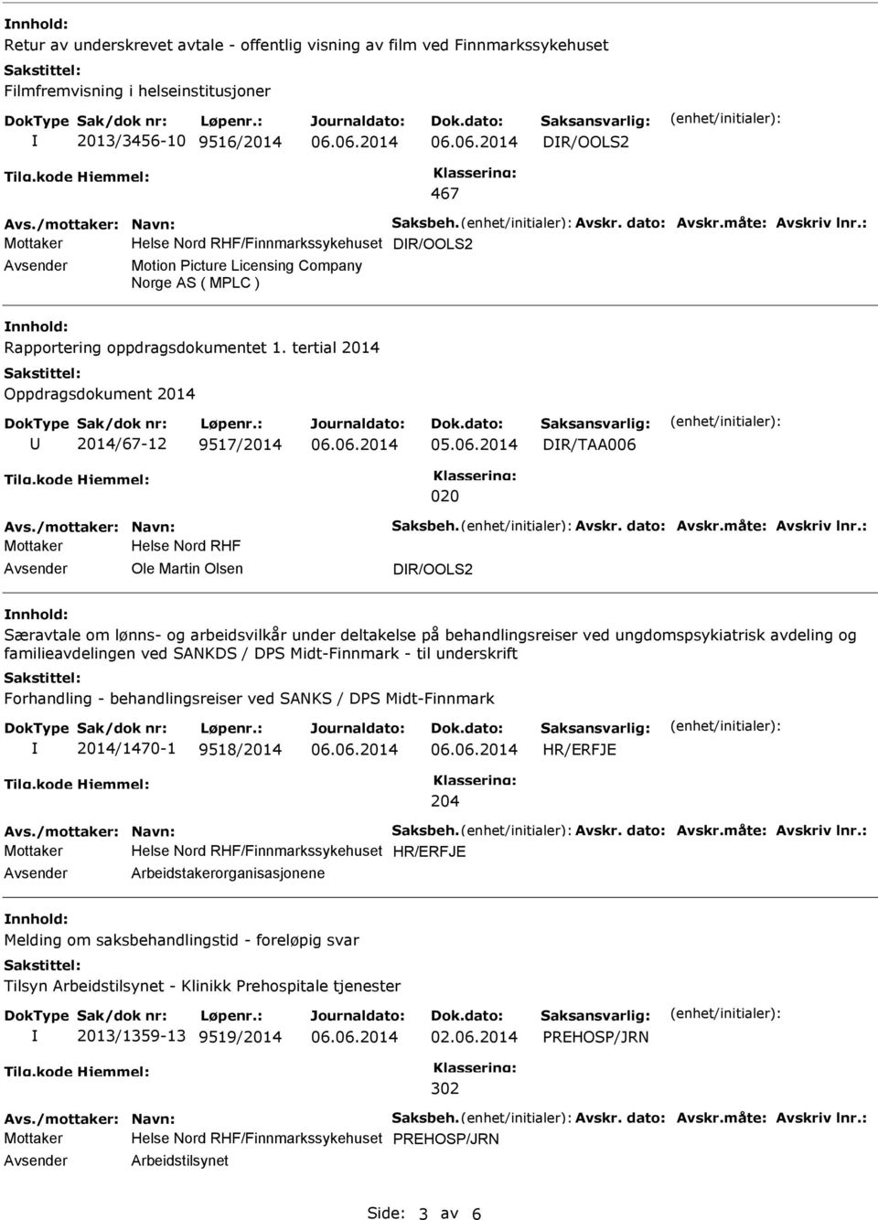 2014 DR/TAA006 020 Mottaker Helse Nord RHF Avsender Ole Martin Olsen DR/OOLS2 nnhold: Særavtale om lønns- og arbeidsvilkår under deltakelse på behandlingsreiser ved ungdomspsykiatrisk avdeling og