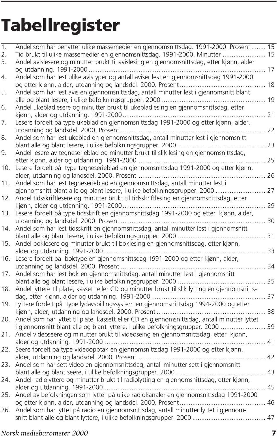 Andel som har lest ulike avistyper og antall aviser lest en gjennomsnittsdag 1991-2000 og etter kjønn, alder, utdanning og landsdel. 2000. Prosent... 18 5.