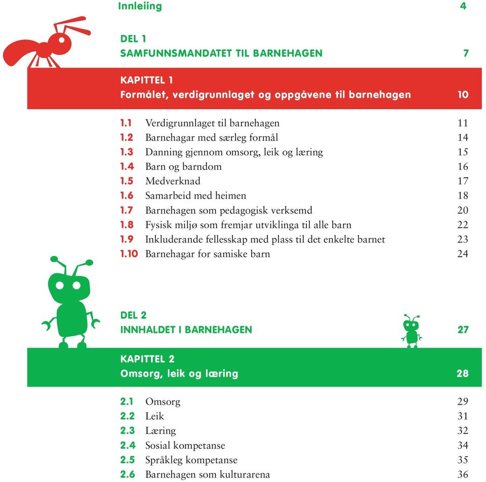 7 Barnehagen som pedagogisk verksemd 20 1.8 Fysisk miljø som fremjar utviklinga til alle barn 22 1.9 Inkluderande fellesskap med plass til det enkelte barnet 23 1.