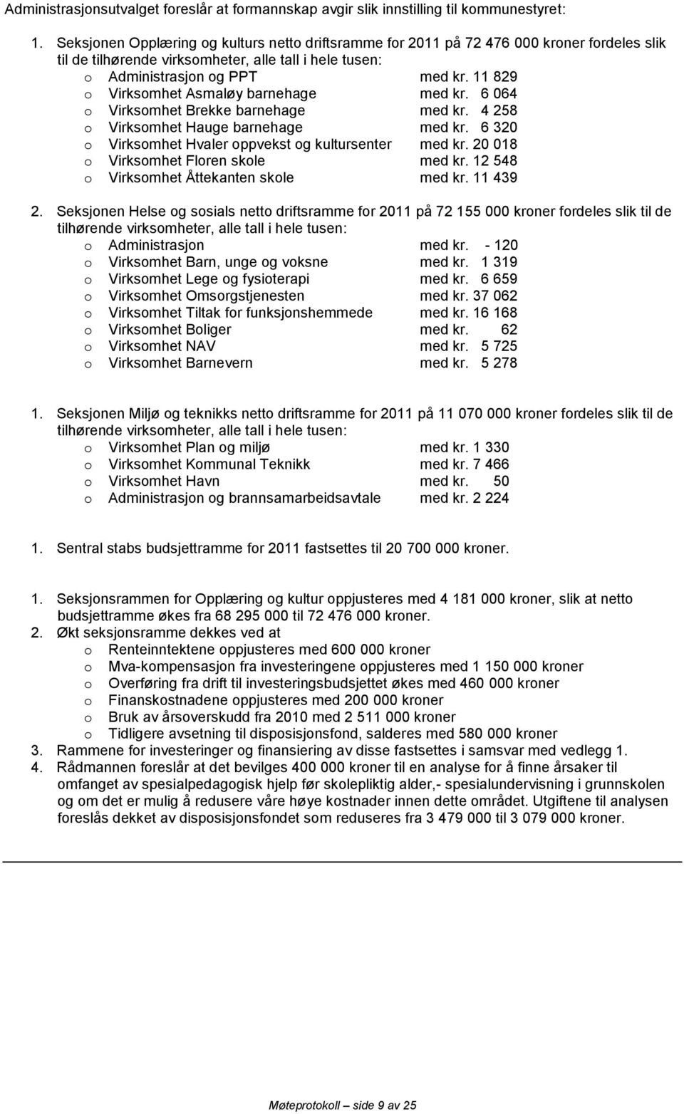 6 064 o Virksomhet Brekke barnehage med kr. 4 258 o Virksomhet Hauge barnehage med kr. 6 320 o Virksomhet Hvaler oppvekst og kultursenter med kr. 20 018 o Virksomhet Floren skole med kr.