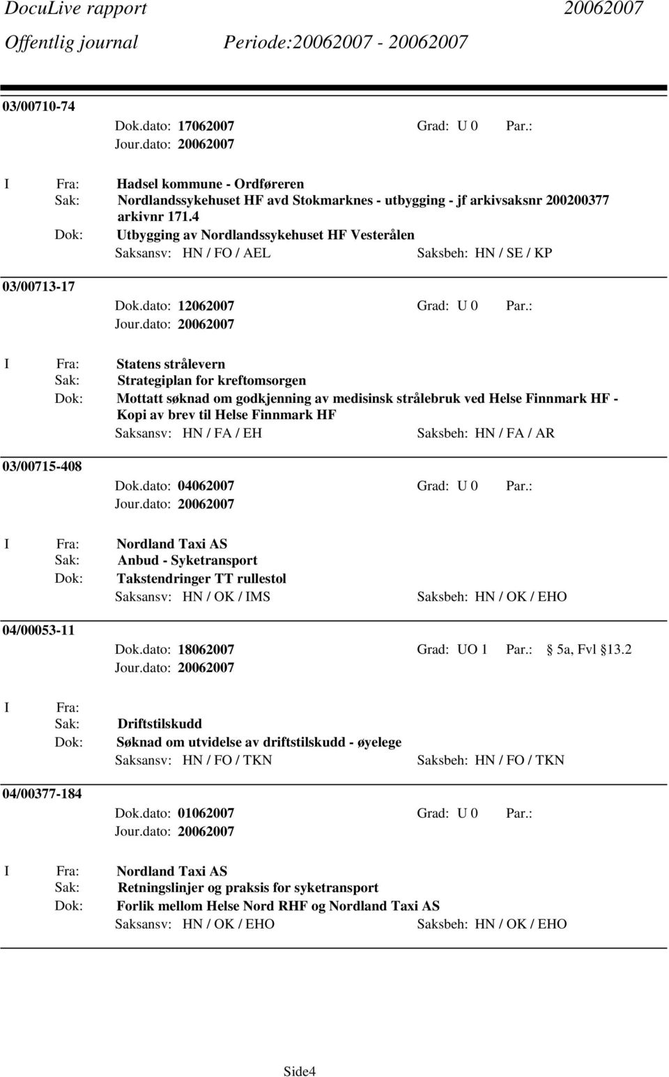 : I Fra: Statens strålevern Sak: Strategiplan for kreftomsorgen Dok: Mottatt søknad om godkjenning av medisinsk strålebruk ved Helse Finnmark HF - Kopi av brev til Helse Finnmark HF Saksansv: HN / FA