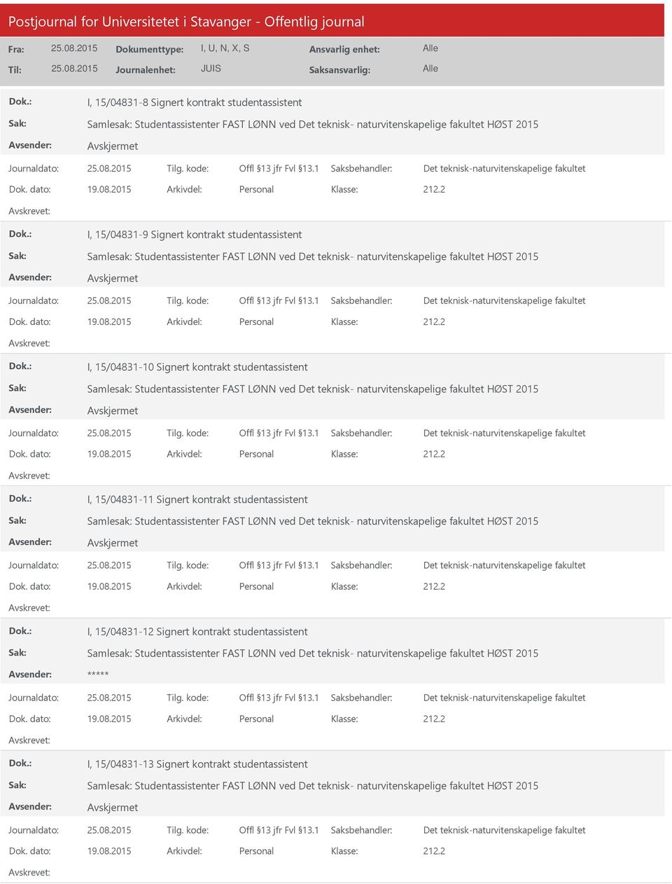 15/04831-10 Signert kontrakt studentassistent I, 15/04831-11 Signert kontrakt