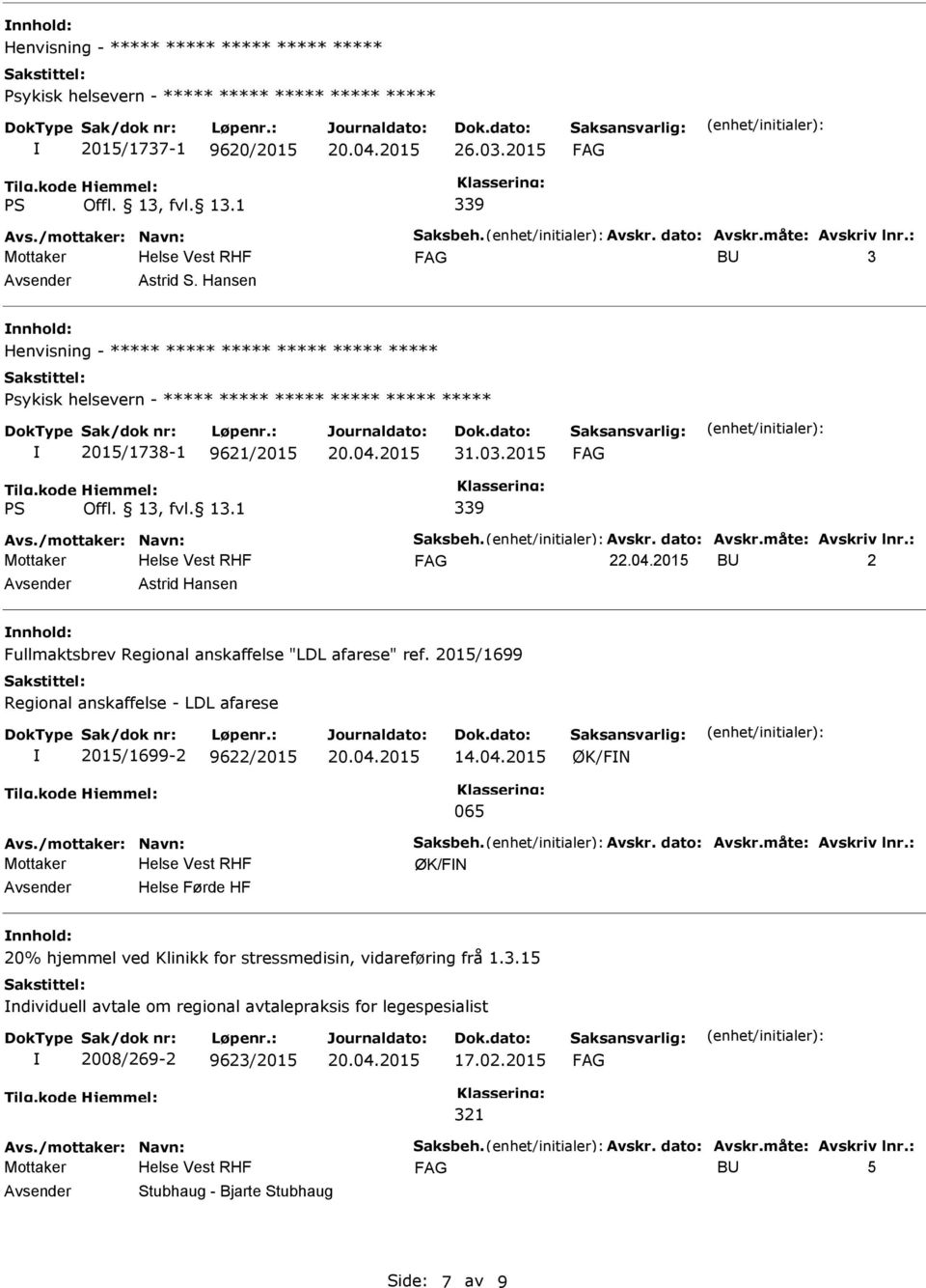 2015 B 2 Astrid Hansen Fullmaktsbrev Regional anskaffelse "LDL afarese" ref. 2015/1699 Regional anskaffelse - LDL afarese 2015/1699-2 9622/2015 14.04.