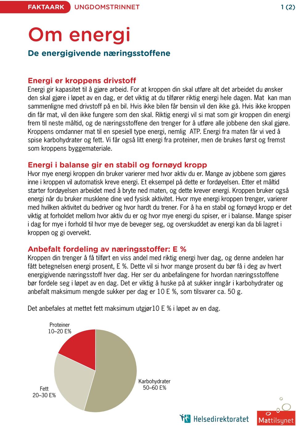 Hvis ikke bilen får bensin vil den ikke gå. Hvis ikke kroppen din får mat, vil den ikke fungere som den skal.