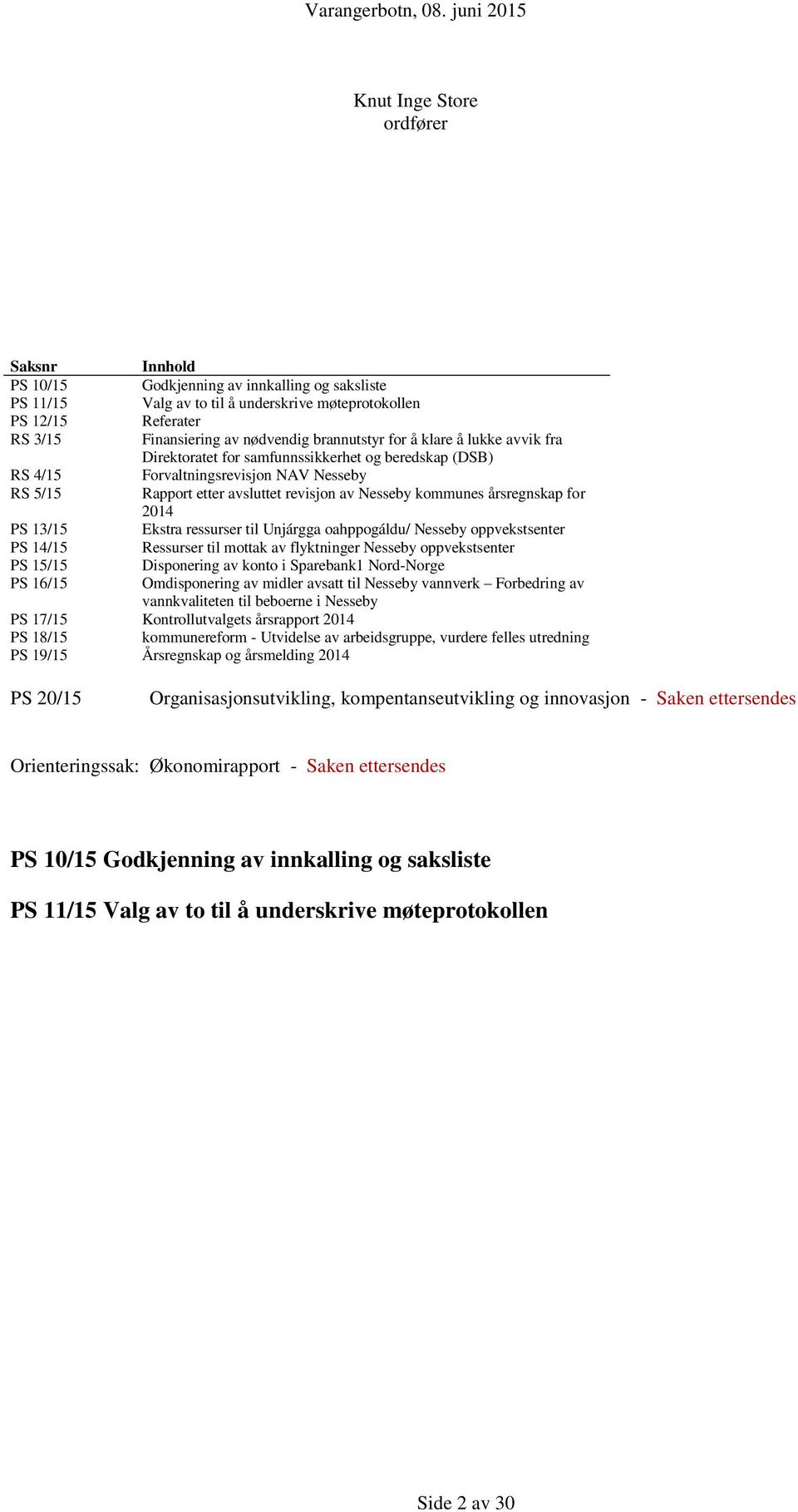 nødvendig brannutstyr for å klare å lukke avvik fra Direktoratet for samfunnssikkerhet og beredskap (DSB) RS 4/15 Forvaltningsrevisjon NAV Nesseby RS 5/15 Rapport etter avsluttet revisjon av Nesseby