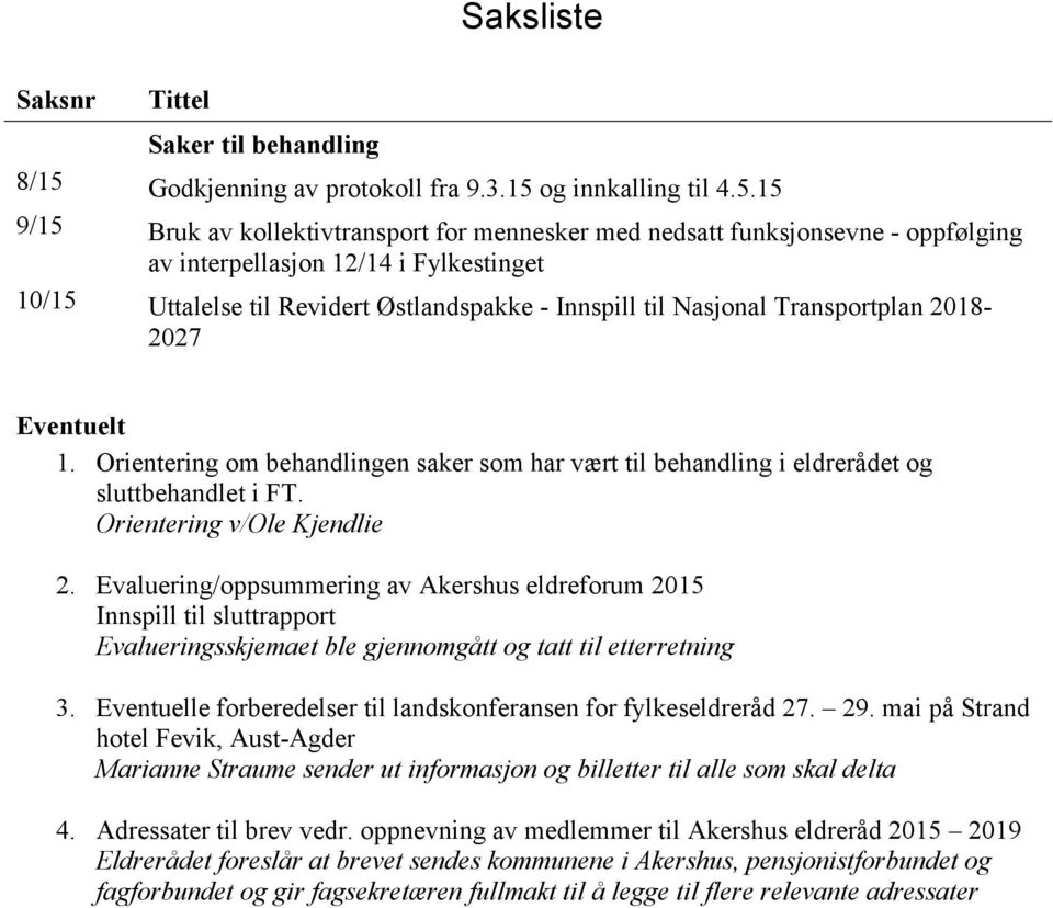 og innkalling til 4.5.