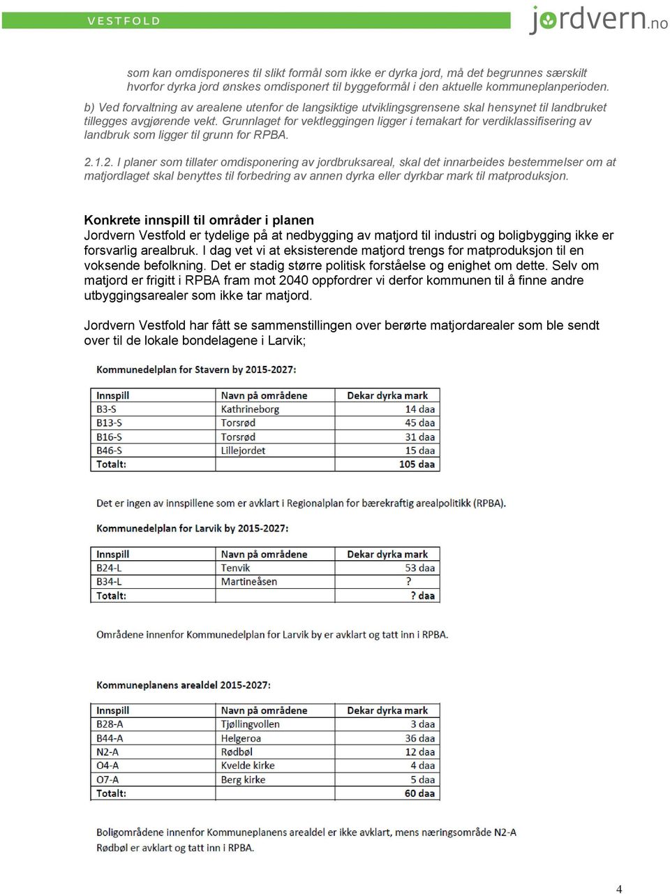 Grunnlaget for vektleggingen ligger i temakart for verdiklassifisering av landbruk som ligger til grunn for RPBA. 2.