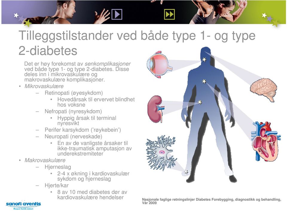 Mikrovaskulære Retinopati (øyesykdom) Hovedårsak til ervervet blindhet hos voksne Nefropati (nyresykdom) Hyppig årsak til terminal nyresvikt Perifer karsykdom ( røykebein )